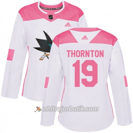Dame Ishockey San Jose Sharks Tröja Joe Thornton 19 Adidas 2017-2018 Vit Rosa Fashion Authentic